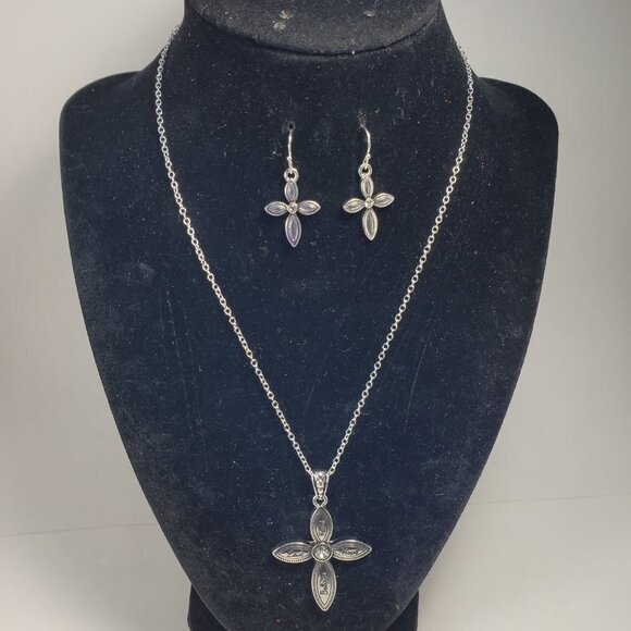 Elegant Silver Cross Pendant Necklace with Matching Earrings – Christian Jewelry - Picture 7 of 12